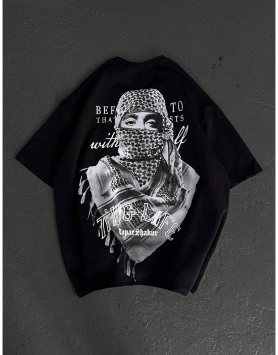 Baskılı Oversize T-Shirt - Siyah -