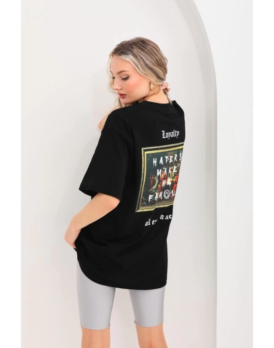 Baskılı Oversize T-Shirt - Siyah -