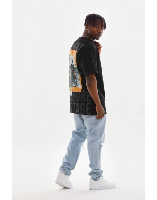 Baskılı Oversize T-Shirt - Siyah -