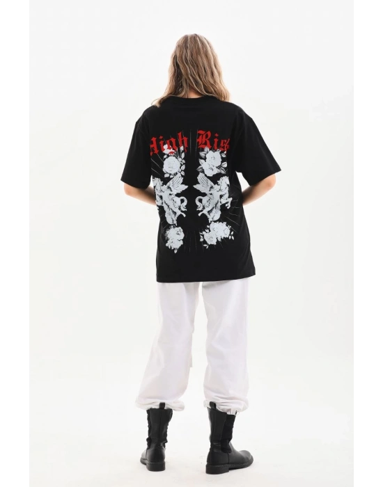 Baskılı Oversize T-Shirt - Siyah -
