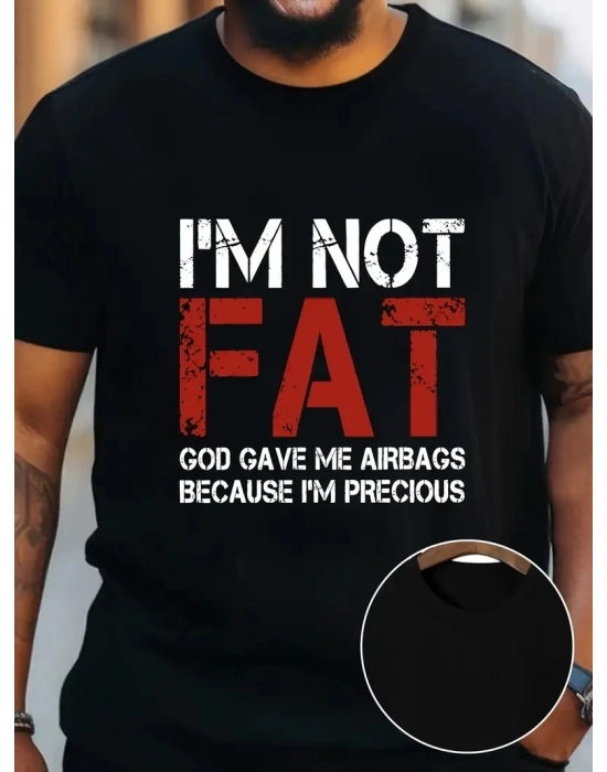 Ben Şişman Değilim Tanrı Bana Hava Yastığı Verdi Çünkü Ben Değerliyim Tişörtü - Siyah -