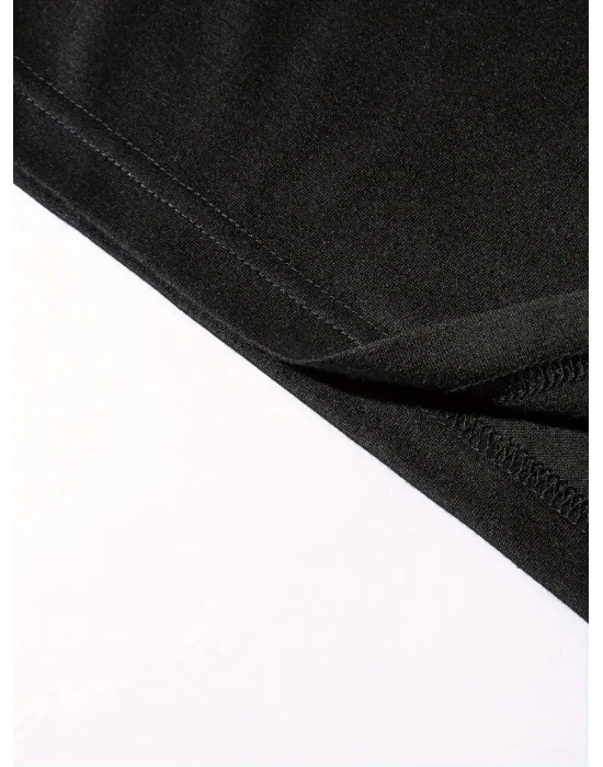 Benzersiz Sırt Baskılı   Sokak Stili Bol Tişört -Siyah -