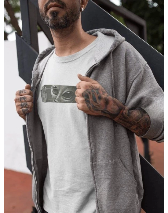 Bisiklet Yaka Baskılı Oversize T-Shirt - Beyaz -