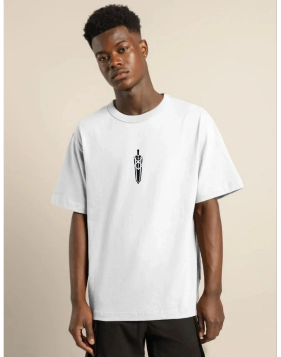 Bisiklet Yaka Baskılı Oversize T-Shirt - Beyaz -