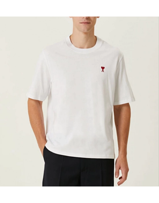 Bisiklet Yaka Baskılı Oversize T-Shirt - Beyaz -