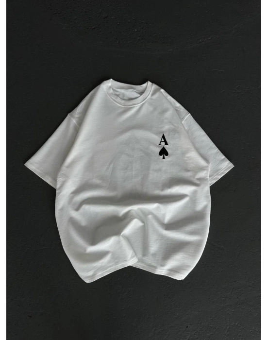 Bisiklet Yaka Baskılı Oversize T-Shirt - Beyaz -