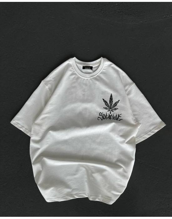 Bisiklet Yaka Baskılı Oversize T-Shirt - Beyaz -