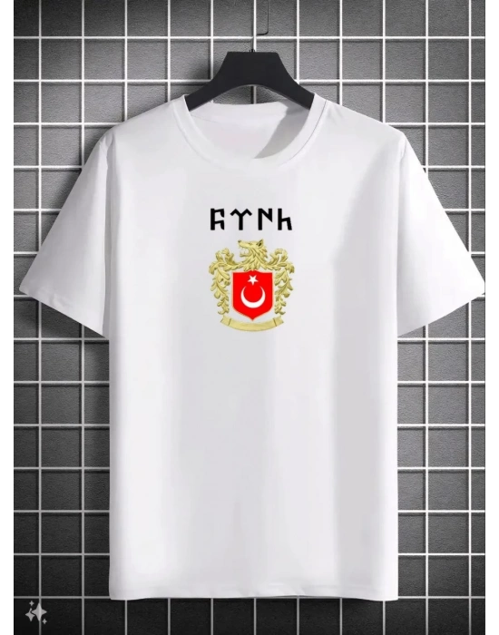 Bisiklet Yaka Baskılı Oversize T-Shirt - Beyaz -