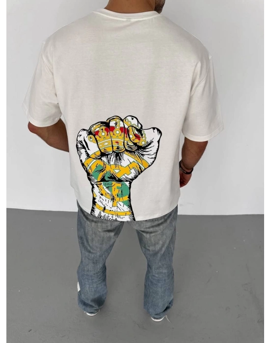 Bisiklet Yaka Baskılı Oversize T-Shirt - Beyaz -