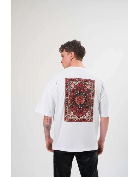 Bisiklet Yaka Baskılı Oversize T-Shirt - Beyaz -