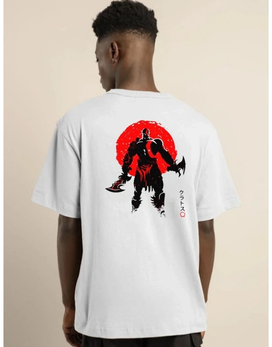 Bisiklet Yaka Baskılı Oversize T-Shirt - Beyaz -