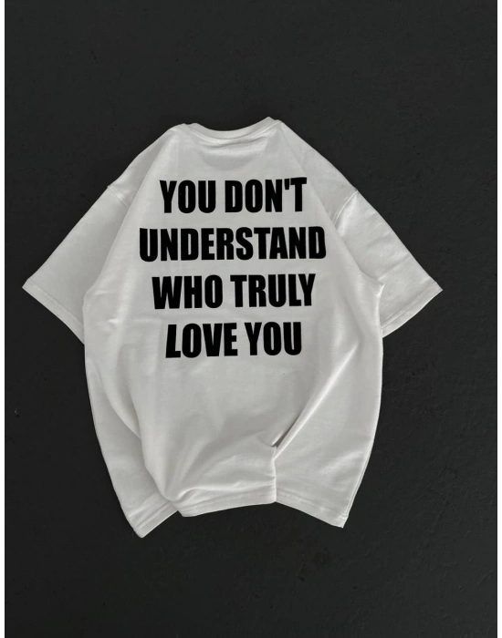 Bisiklet Yaka Baskılı Oversize T-Shirt - Beyaz -