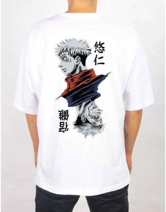 Bisiklet Yaka Baskılı Oversize T-Shirt - Beyaz -