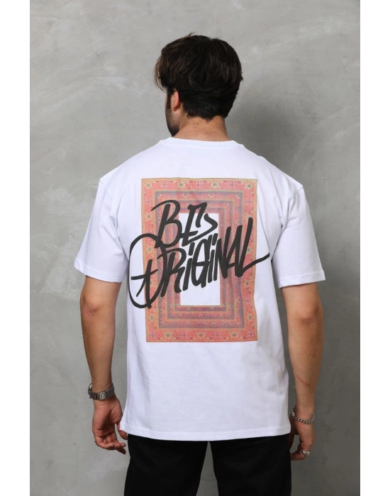 Bisiklet Yaka Baskılı Oversize T-Shirt - Beyaz -