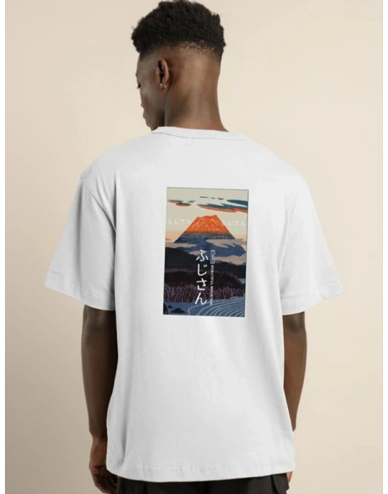 Bisiklet Yaka Baskılı Oversize T-Shirt - Beyaz -