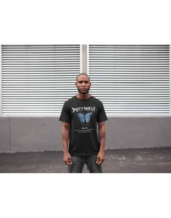 Bisiklet Yaka Baskılı Oversize T-Shirt - Siyah -