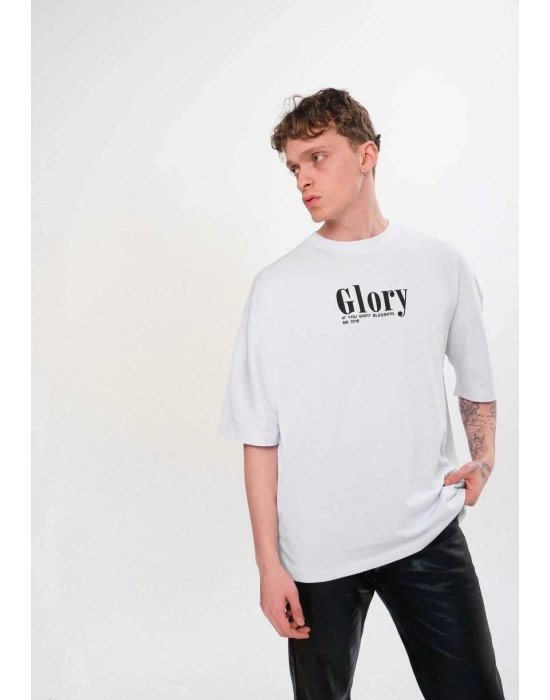 Bisiklet Yaka Baskılı Oversize T-Shirt - Siyah -