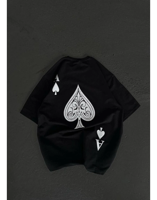 Bisiklet Yaka Baskılı Oversize T-Shirt - Siyah -