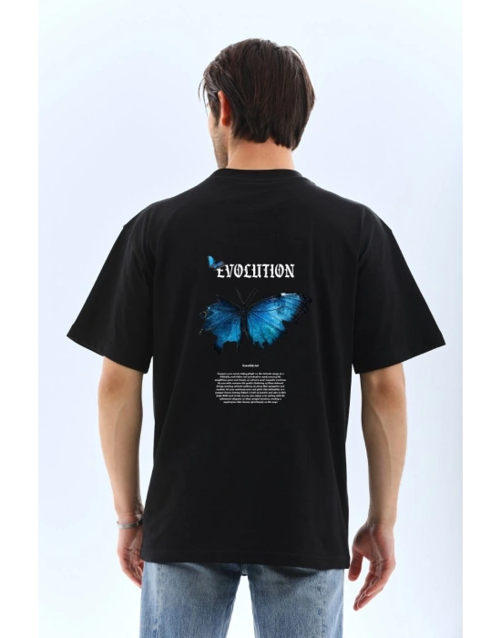 Bisiklet Yaka Baskılı Oversize T-Shirt - Siyah -