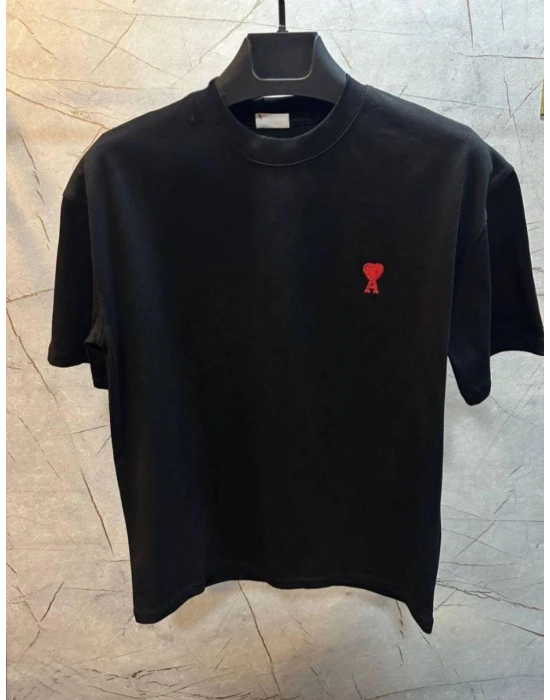 Bisiklet Yaka Baskılı Oversize T-Shirt - Siyah -