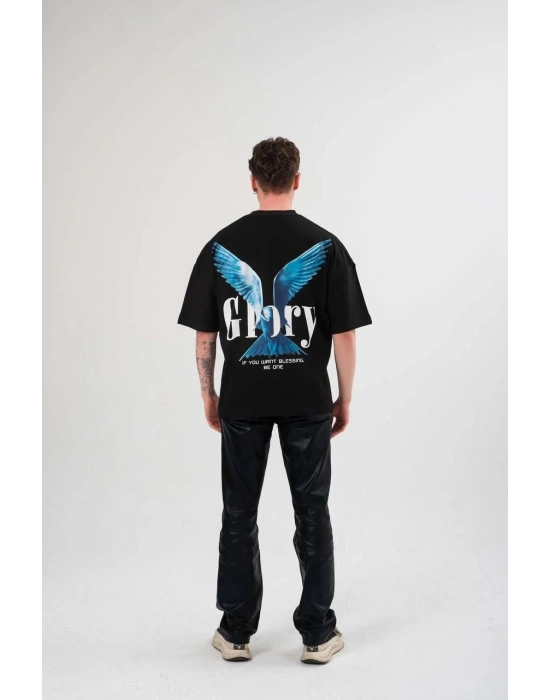 Bisiklet Yaka Baskılı Oversize T-Shirt - Siyah -