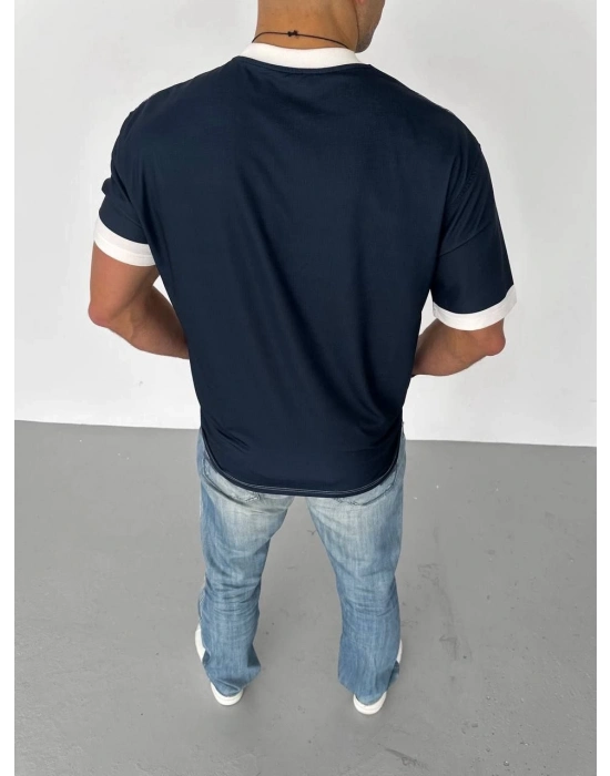 Bisiklet Yaka Baskılı Oversize T-Shirt - Siyah -