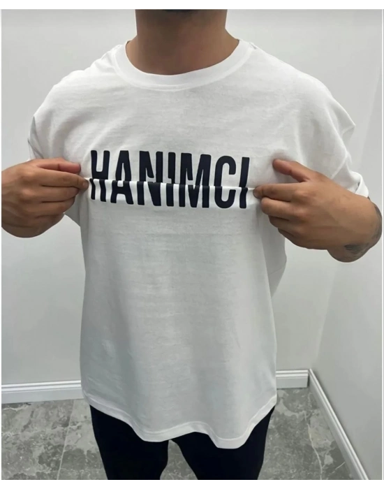 Bisiklet Yaka Katlanan Baskılı T-Shirt - Beyaz -