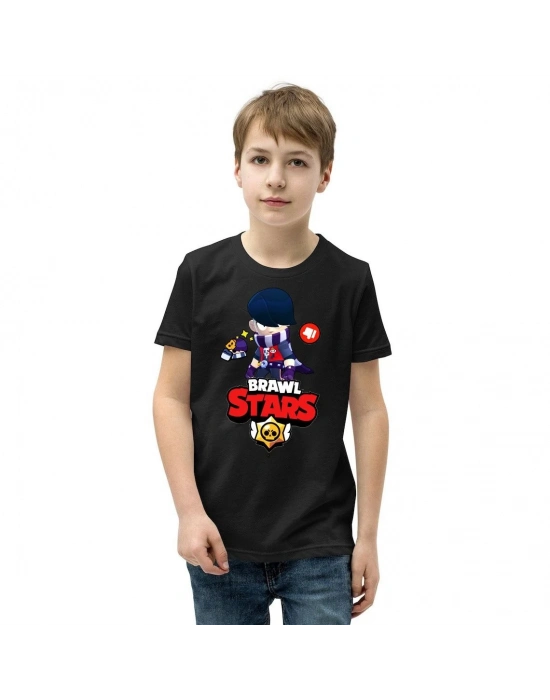 Bisiklet Yaka Kısa Kol Baskılı   T-Shirt - Siyah -