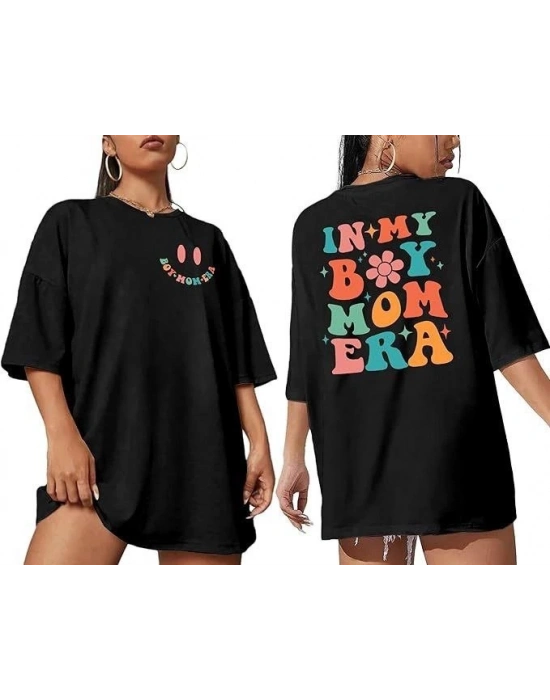 Bisiklet Yaka Kısa Kol Baskılı T-shirt - Siyah -