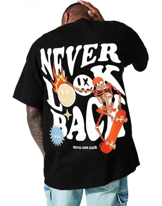 Bisiklet Yaka Kısa Kol Baskılı T-shirt - Siyah -