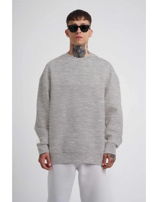 Biskilet Yaka Üç İplik SweatShirt - Gri -