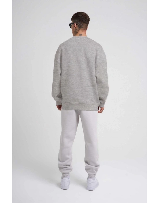 Biskilet Yaka Üç İplik SweatShirt - Gri -