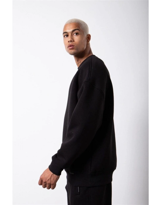 Biskilet Yaka Üç İplik SweatShirt - Siyah -