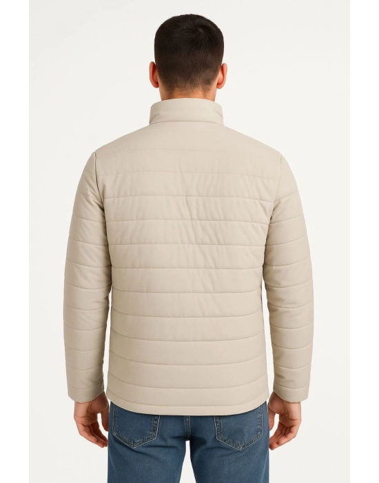 Bomber Mont Ceket – Su İtici Kumaş, Kapitone Astarlı, Fermuarlı, Kışlık - Bej -