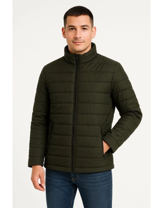 Bomber Mont Ceket – Su İtici Kumaş, Kapitone Astarlı, Fermuarlı, Kışlık - Haki -