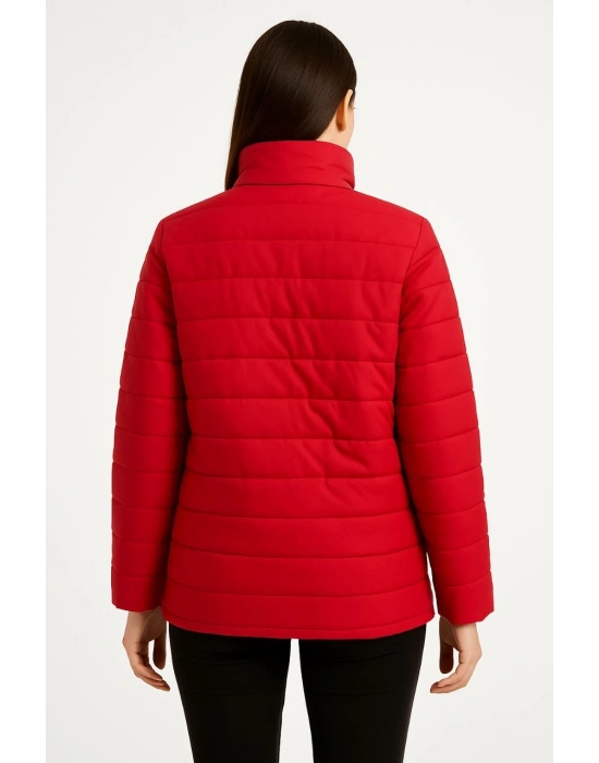 Bomber Mont Ceket – Su İtici Kumaş, Kapitone Astarlı, Fermuarlı, Kışlık - Kırmızı -