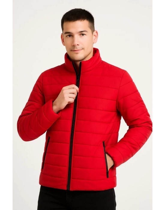 Bomber Mont Ceket – Su İtici Kumaş, Kapitone Astarlı, Fermuarlı, Kışlık - Kırmızı -