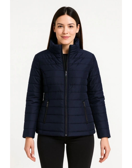 Bomber Mont Ceket – Su İtici Kumaş, Kapitone Astarlı, Fermuarlı, Kışlık - Lacivert -