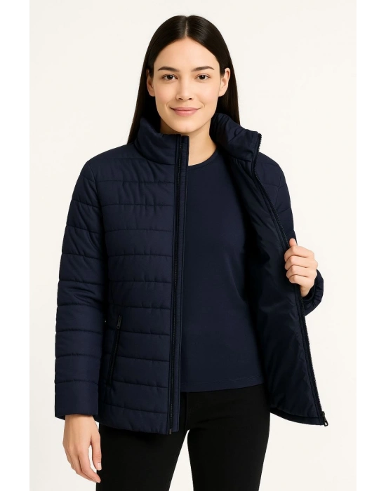 Bomber Mont Ceket – Su İtici Kumaş, Kapitone Astarlı, Fermuarlı, Kışlık - Lacivert -