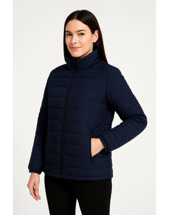 Bomber Mont Ceket – Su İtici Kumaş, Kapitone Astarlı, Fermuarlı, Kışlık - Lacivert -