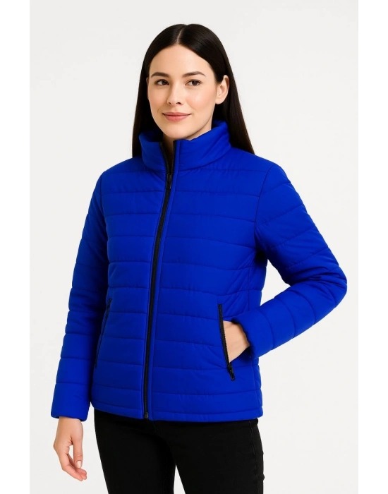 Bomber Mont Ceket – Su İtici Kumaş, Kapitone Astarlı, Fermuarlı, Kışlık - Saks Mavisi -