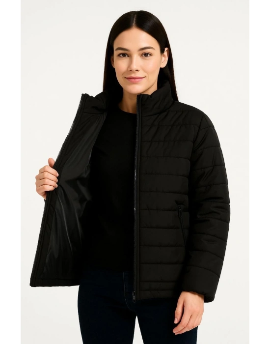 Bomber Mont Ceket – Su İtici Kumaş, Kapitone Astarlı, Fermuarlı, Kışlık - Siyah -