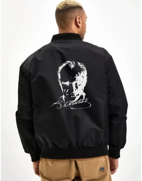 Bomber Mont – Siyah Renk, Atatürk Silüet Baskılı -