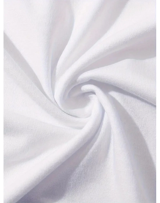 Brooklyn Harf Baskılı Düşük Omuzlu T-shirt, Rahat Kısa Kollu Bol T-shirt,   Giyim - Beyaz -