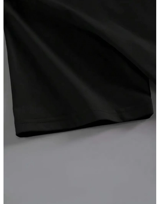 Brooklyn Harf Baskılı Düşük Omuzlu T-shirt, Rahat Kısa Kollu Bol T-shirt,   Giyim - Siyah -