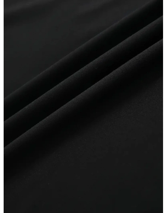 Büyük Boy Ayıcık Baskılı Bisiklet Yaka T-Shirt- Siyah -