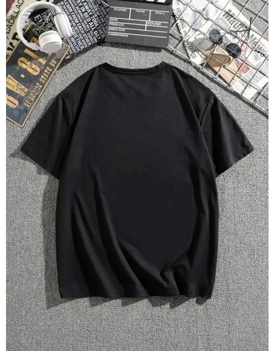 Dağ Grafikli Tişört, Yaz için Büyük Beden Rahat T-shirt - Siyah -