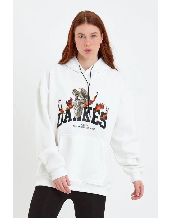 DANKES Baskılı Kapüşonlu Sweat - Beyaz -