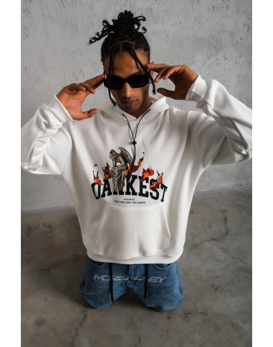 DANKES Baskılı Kapüşonlu Sweat - Beyaz -