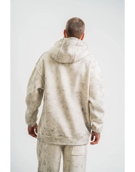 Double Oversize Kapşonlu Yıkamalı SweatShirt - Krem -
